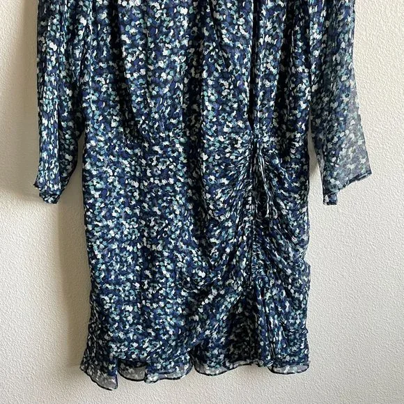 Veronica Beard Dress Anjali Ruched Blue Floral Print Silk Mini Length Womens 14 - Picture 3 of 14